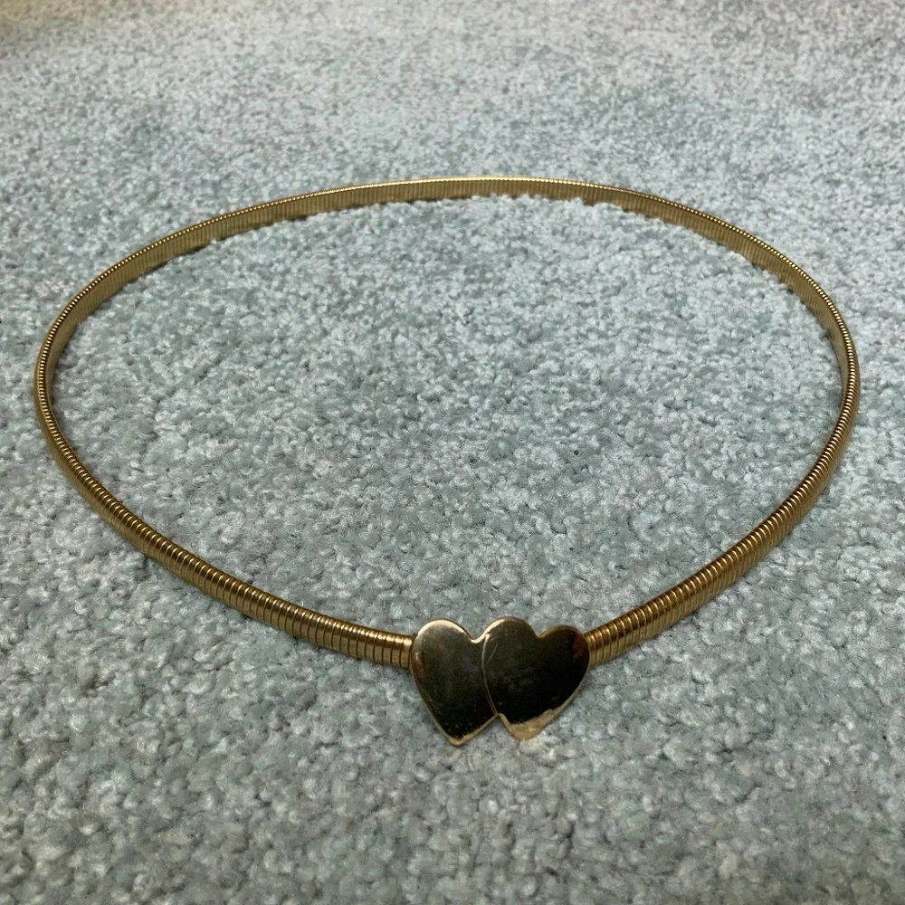 Double Heart Stretch Metal Gold Toned Belt